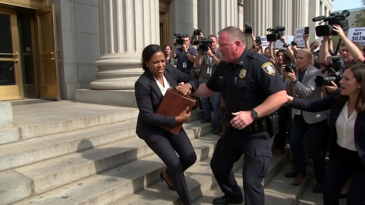 THE OFFICER SHOVED HER ON THE COURTHOUSE STEPS — THEN SOMEONE IN THE CROWD RECOGNIZED HER