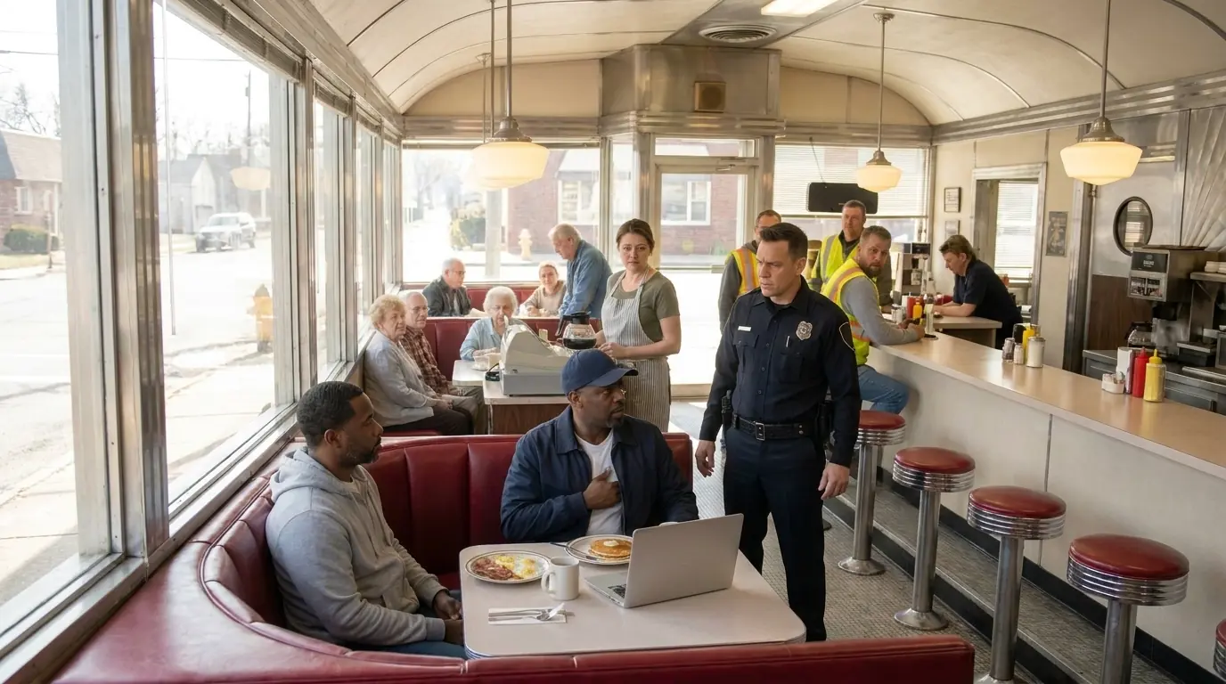 Racist Cop Orders Two Black Men To Leave A Diner — The Moment He Sees Their Badges Everything Change