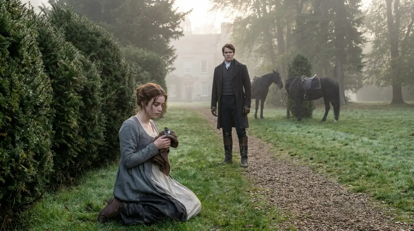 She Knelt To Help The Wounded Bird In The Garden — Unaware The Duke Was Watching