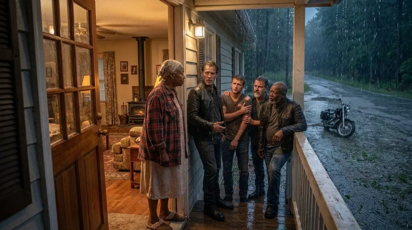 Old Black Woman Sheltered Stranded Bikers In Rain — What She Finds At Her Door At Dawn Leaves Her In