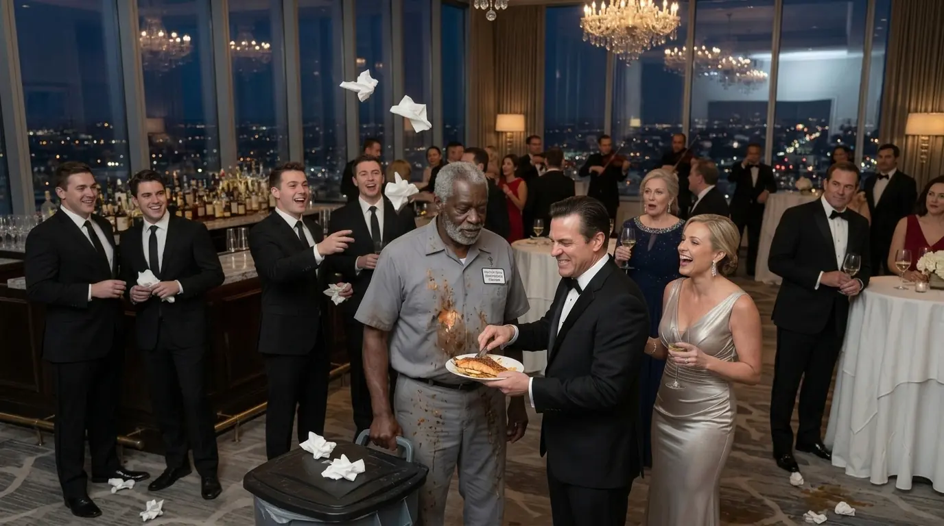 Staff Hurls Trash at Elderly Black Janitor at Charity Gala — Until 6 Execs Escort Him to CEO Floor