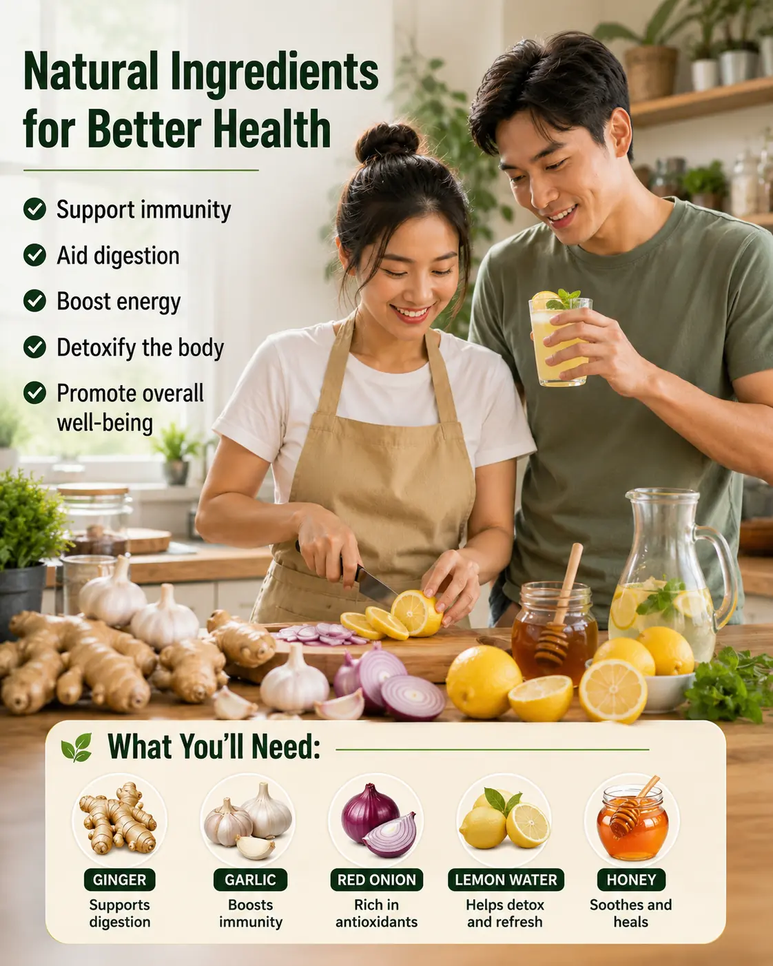 Ginger, Onion, Garlic, Lemon, and Honey Blend: A Simple Daily Ritual for Everyday Wellness 🌿🍋