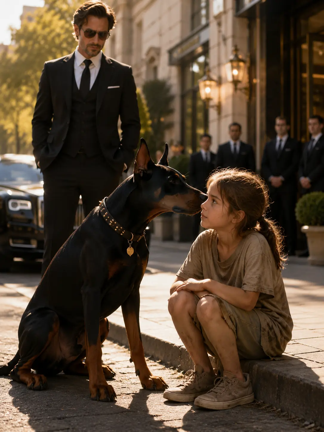 The Billionaire’s Killer Dog Knelt Before a Starving Girl—Then She Whispered a Name That Left Everyone Frozen