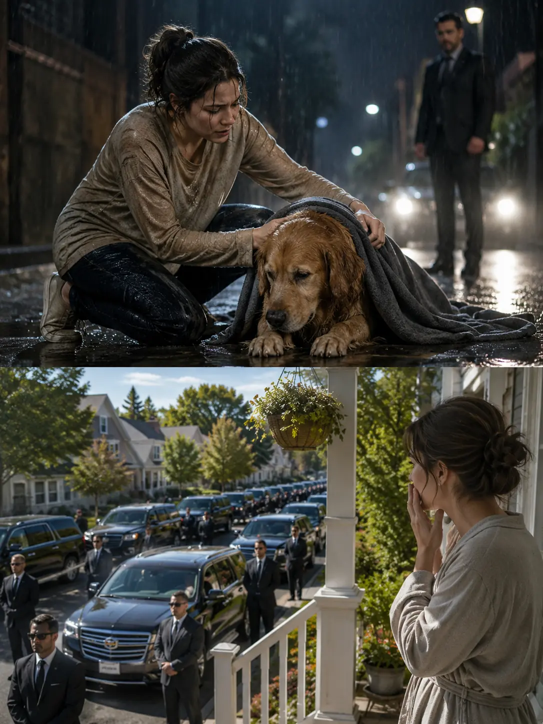 She Saved the Mafia Boss’s Dog in the Rain—The Next Morning, Twenty Black Cars Pulled Up Outside Her House