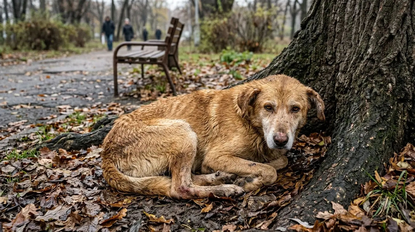 Emergency Animal Rescue Saves Severely Injured Stray Dog Found Beneath an Old Tree in an Empty Park