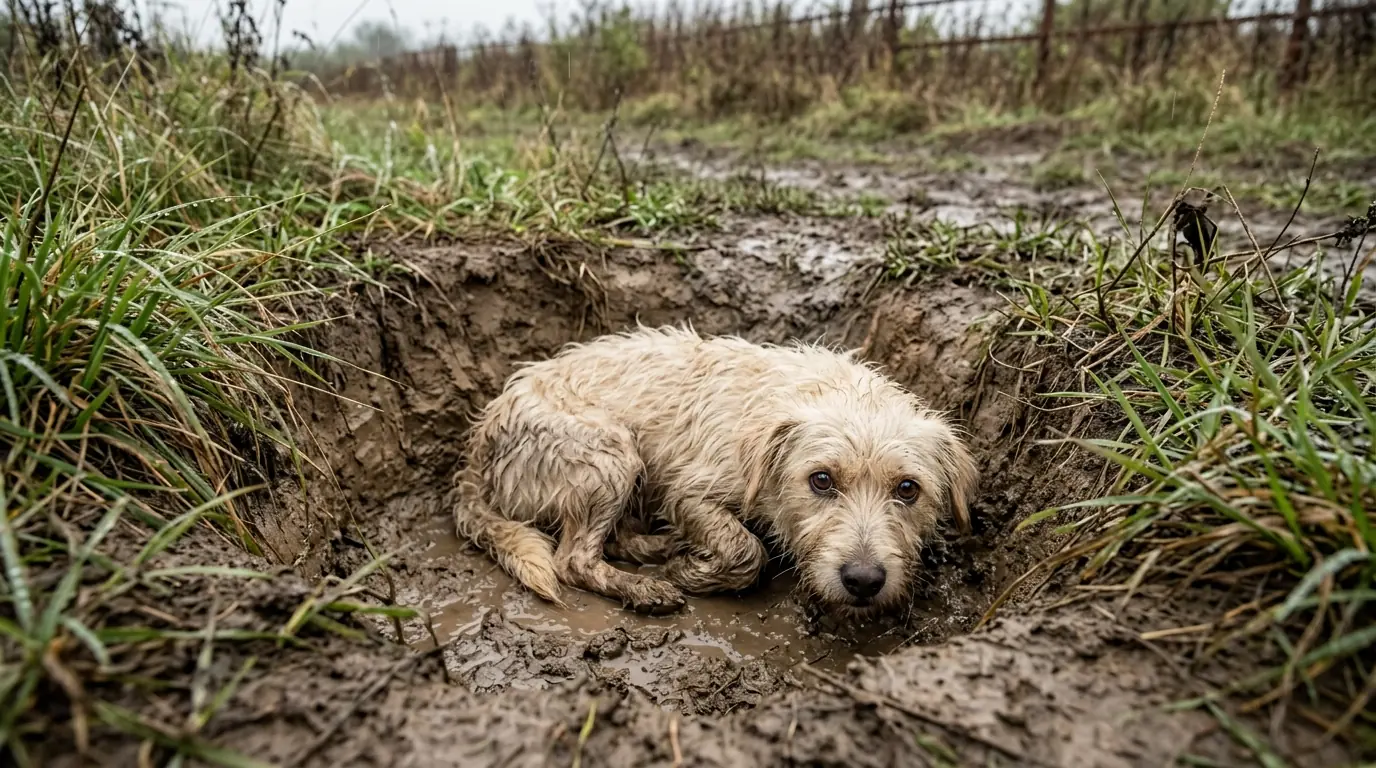 Emergency Dog Rescue Saves Stray Puppy Trapped in a Collapsed Pit After Heavy Rain