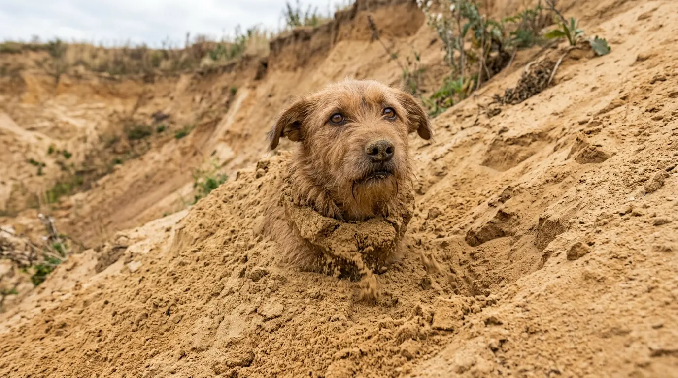 Emergency Dog Rescue Saves Stray Buried Alive in Collapsing Sand Quarry
