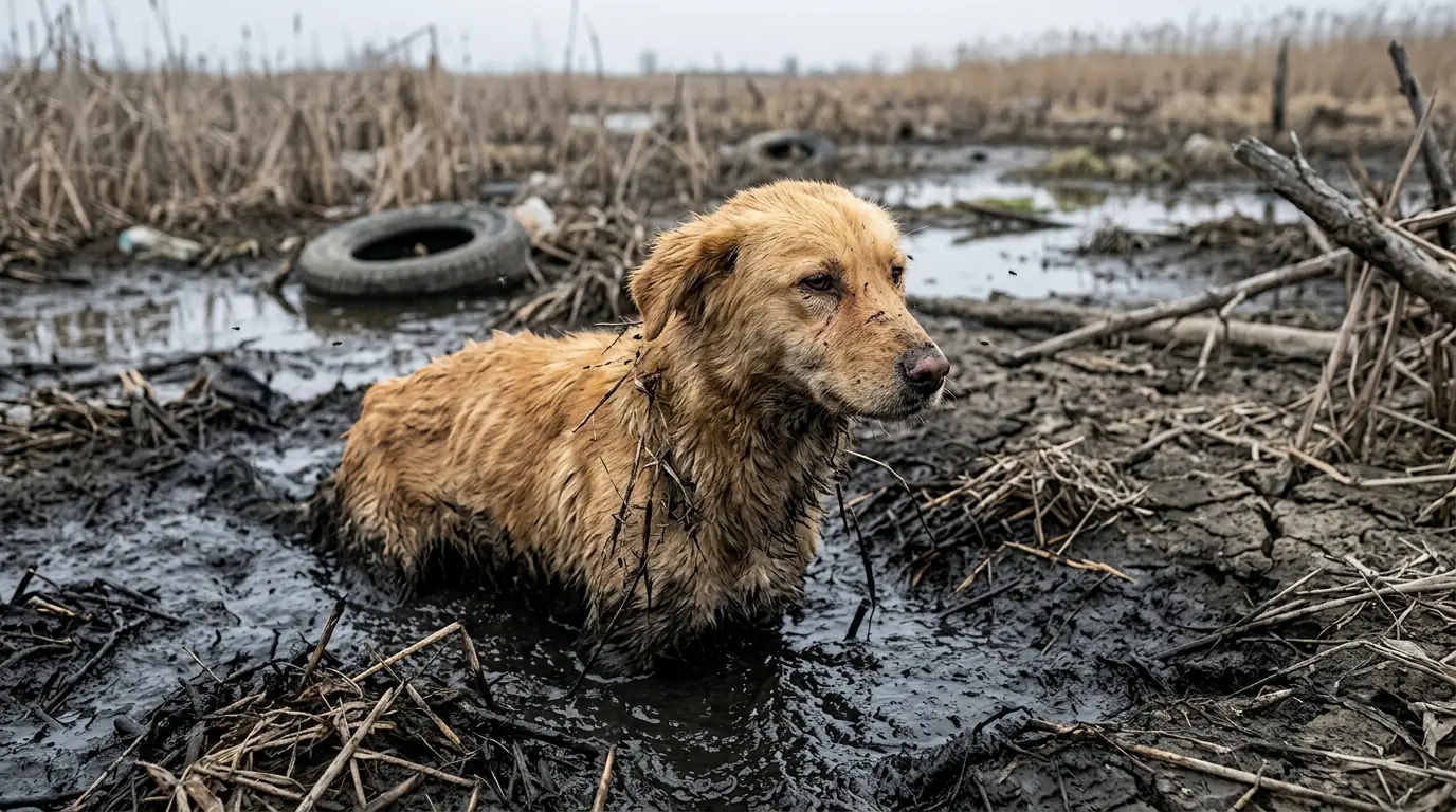 Emergency Animal Rescue Saves Stray Dog Trapped in Deep Marsh Mud After Days of Fighting to Survive