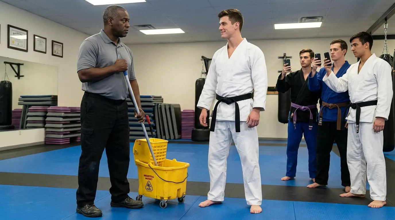 Black Belt Humiliates Janitor — Then Sensei Walks In and Bows to Him
