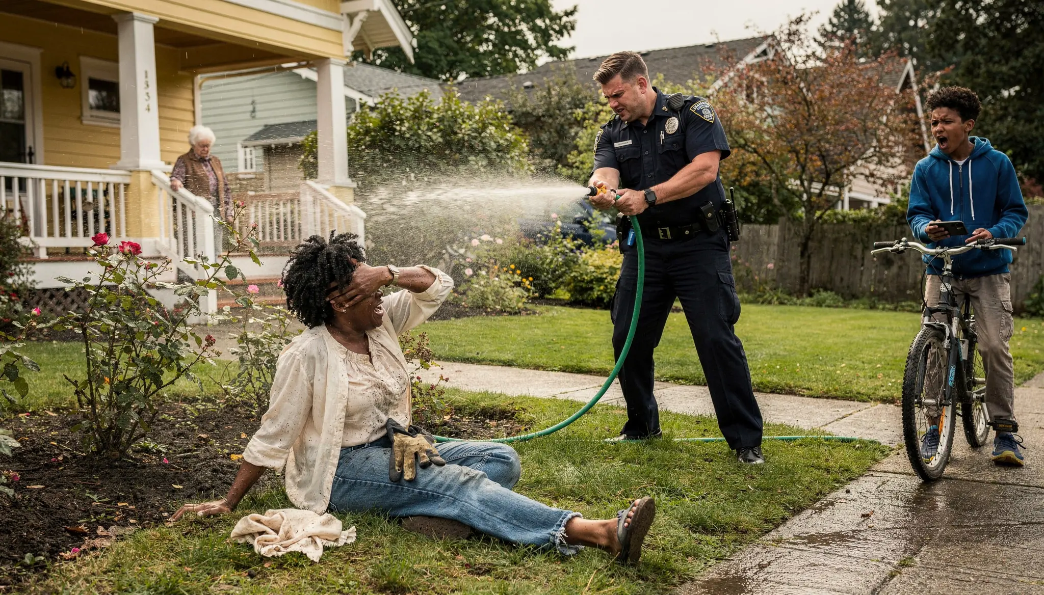 The Officer Sprayed A Black Woman With Her Own Garden Hose — Then He Saw Her Badge