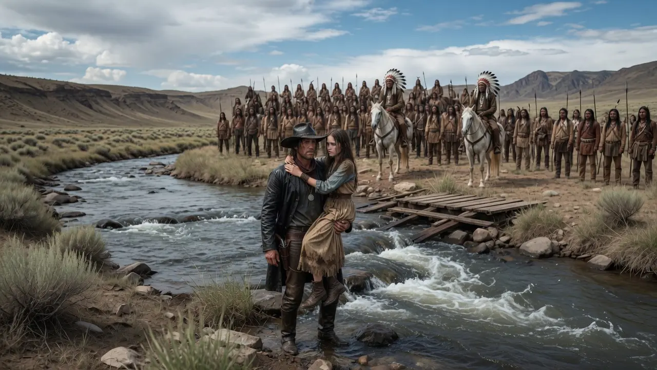 The cowboy carried the chief's daughter across the river... When they arrived, 300 Apaches surrou...