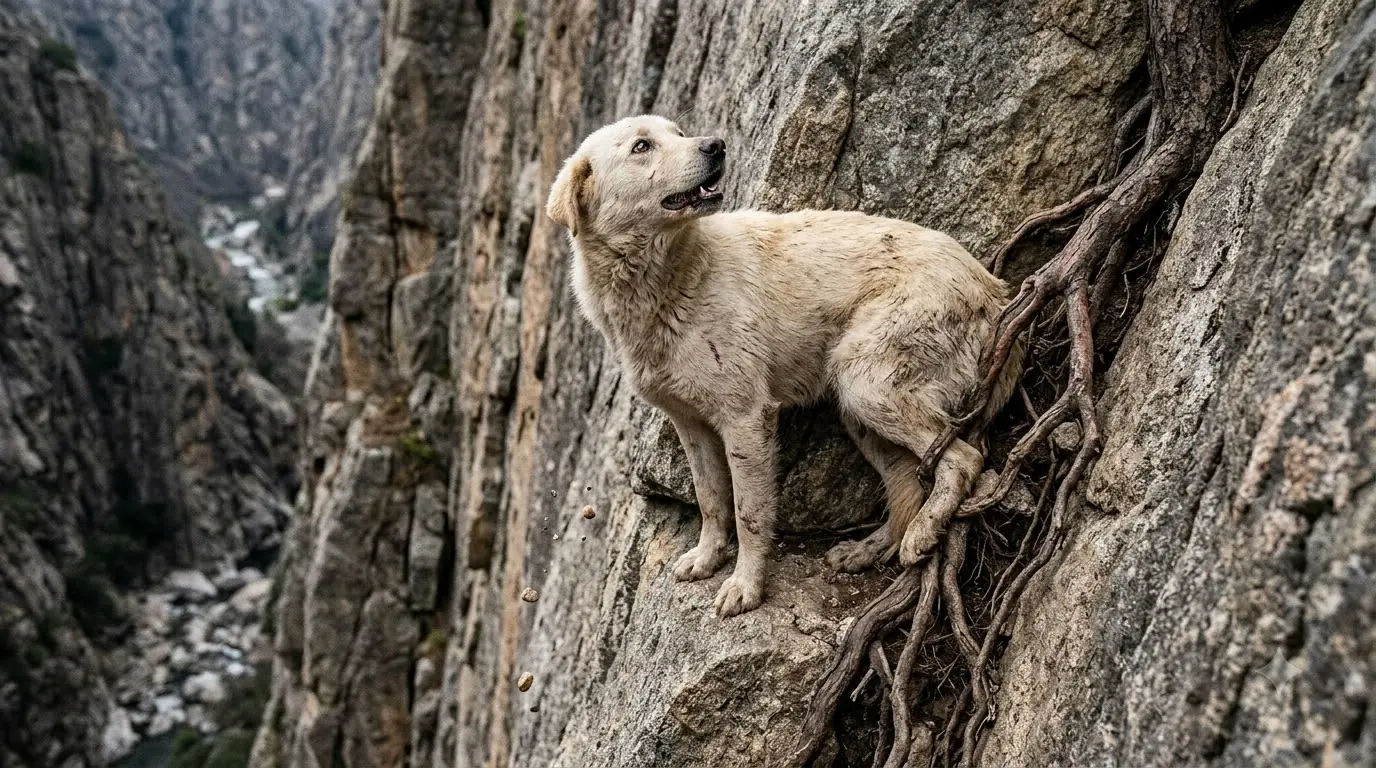 Emergency Cliff Rescue Saves Stray Dog Left Hanging Above a Deep Mountain Ravine