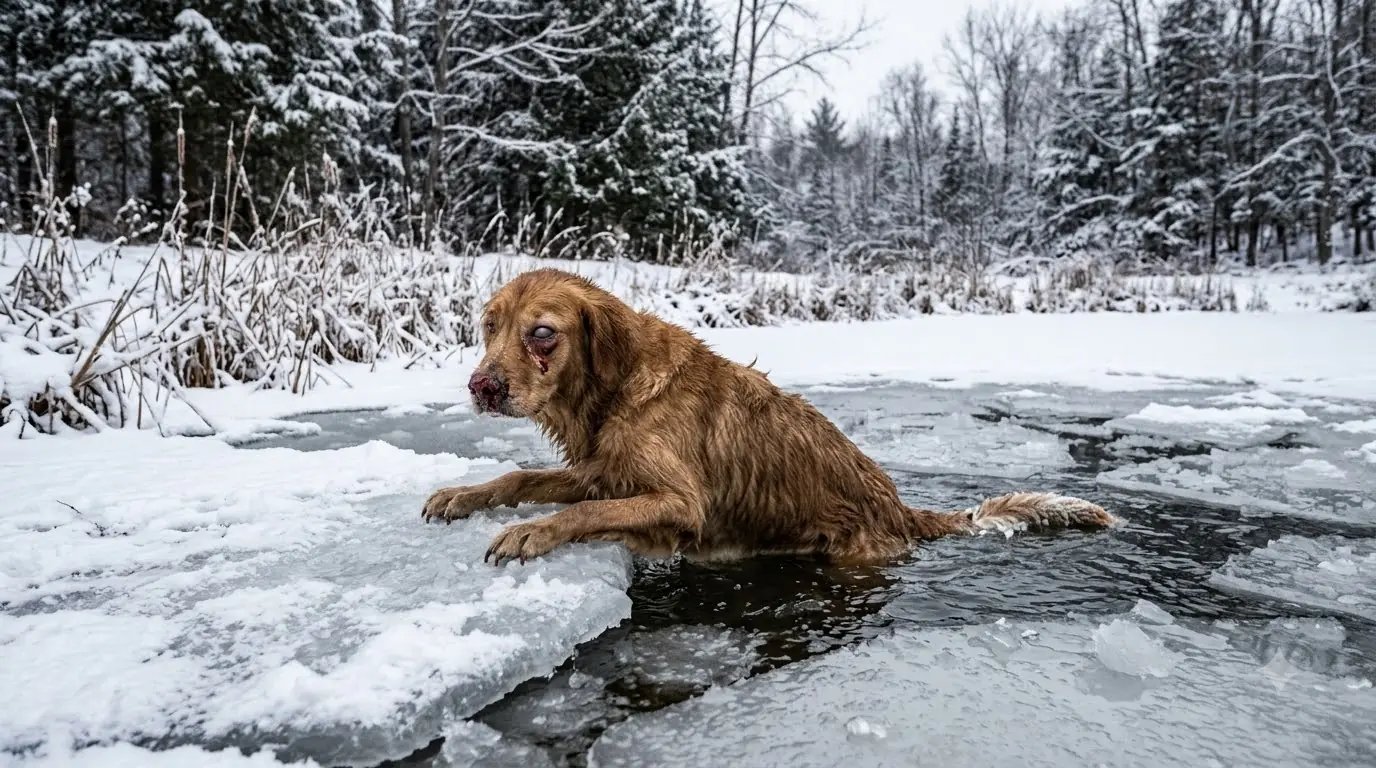Emergency Ice Rescue Saves Starving Stray Dog Trapped in Freezing Pond