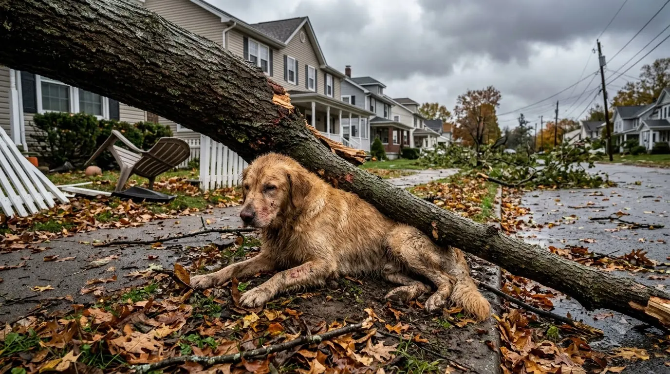 Emergency Storm Rescue Saves Severely Malnourished Stray Dog Trapped Beneath Fallen Oak Tree