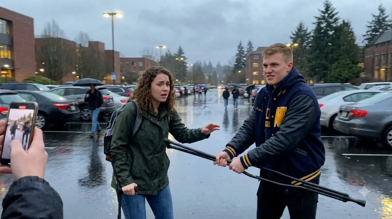 He Snapped Her Crutches in Half — Then One Biker Sent a Photograph  SCENE — 10 SECONDS: