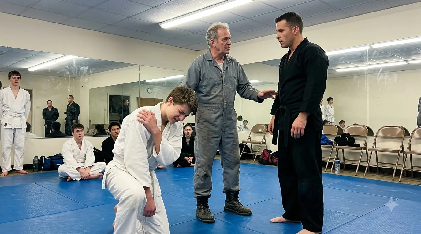 The Black Belt Shoved the Old Janitor Down — Then the Room Fell Silent