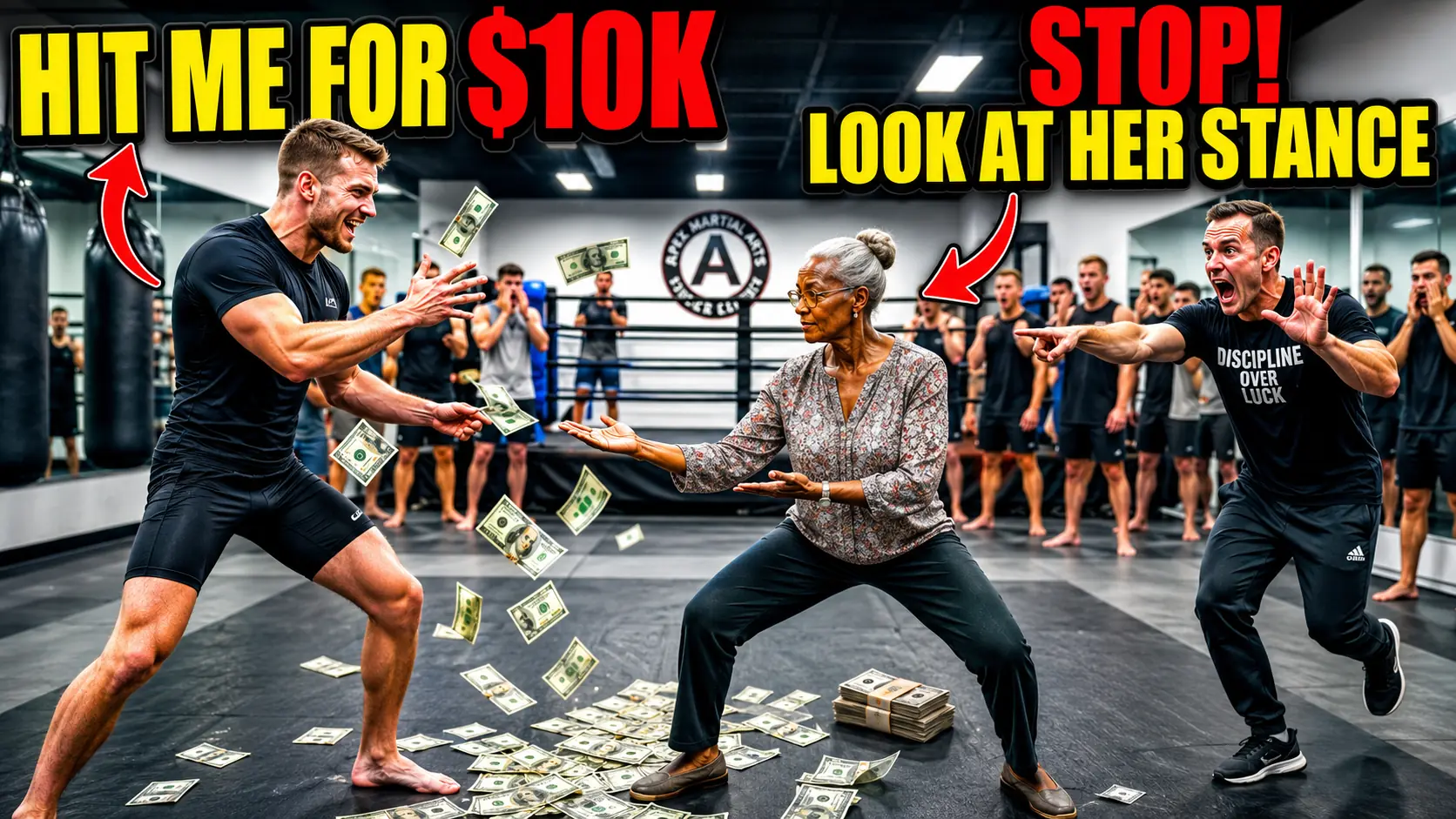 “One Punch for $10K!” the Champion Laughs — But His Trainer Panics When the Black Grandma Steps Forward
