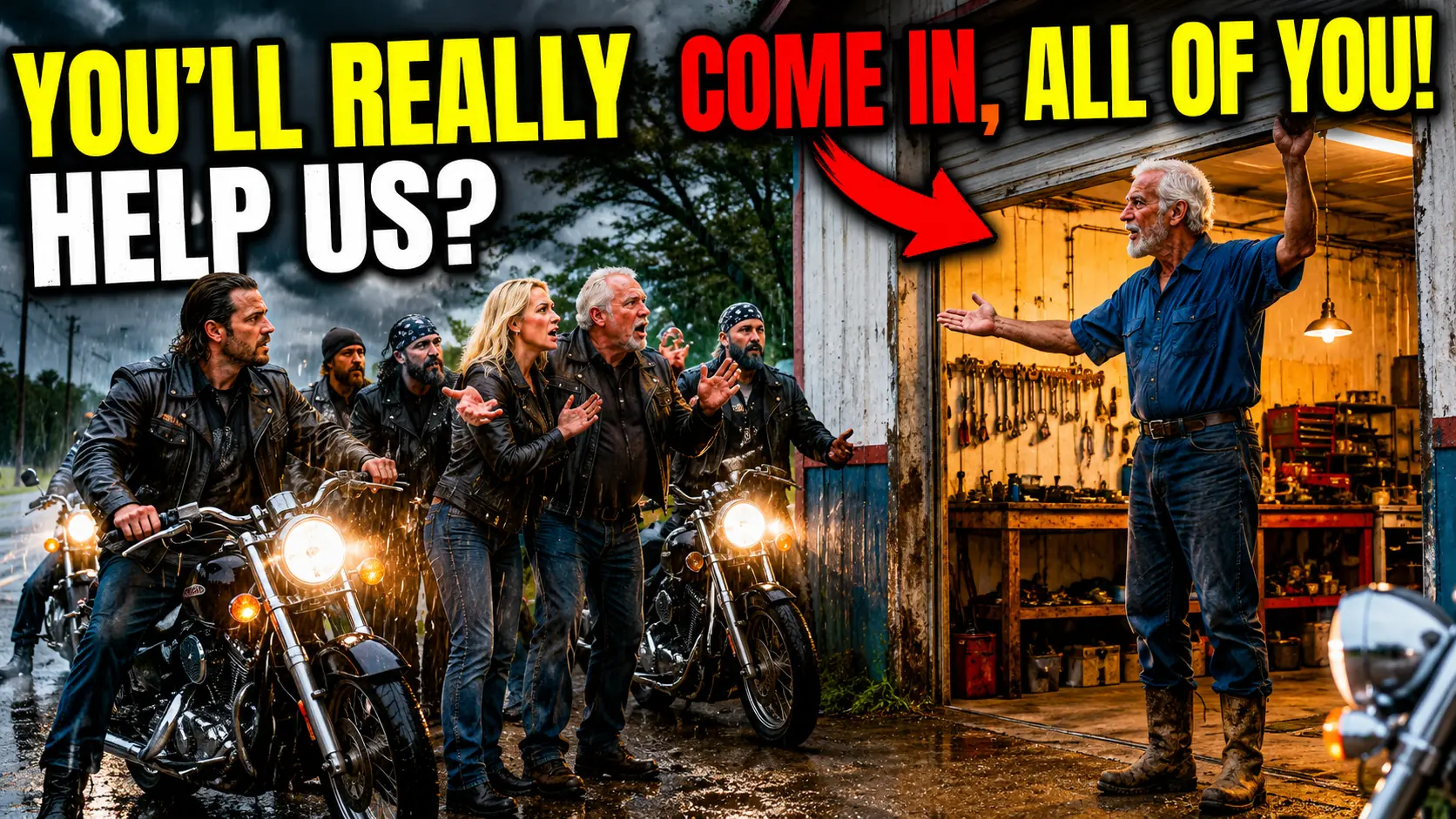 Old Black Mechanic Helps 12 Stranded Riders in the Rain — What Arrives at His Shop Leaves Him in Tears