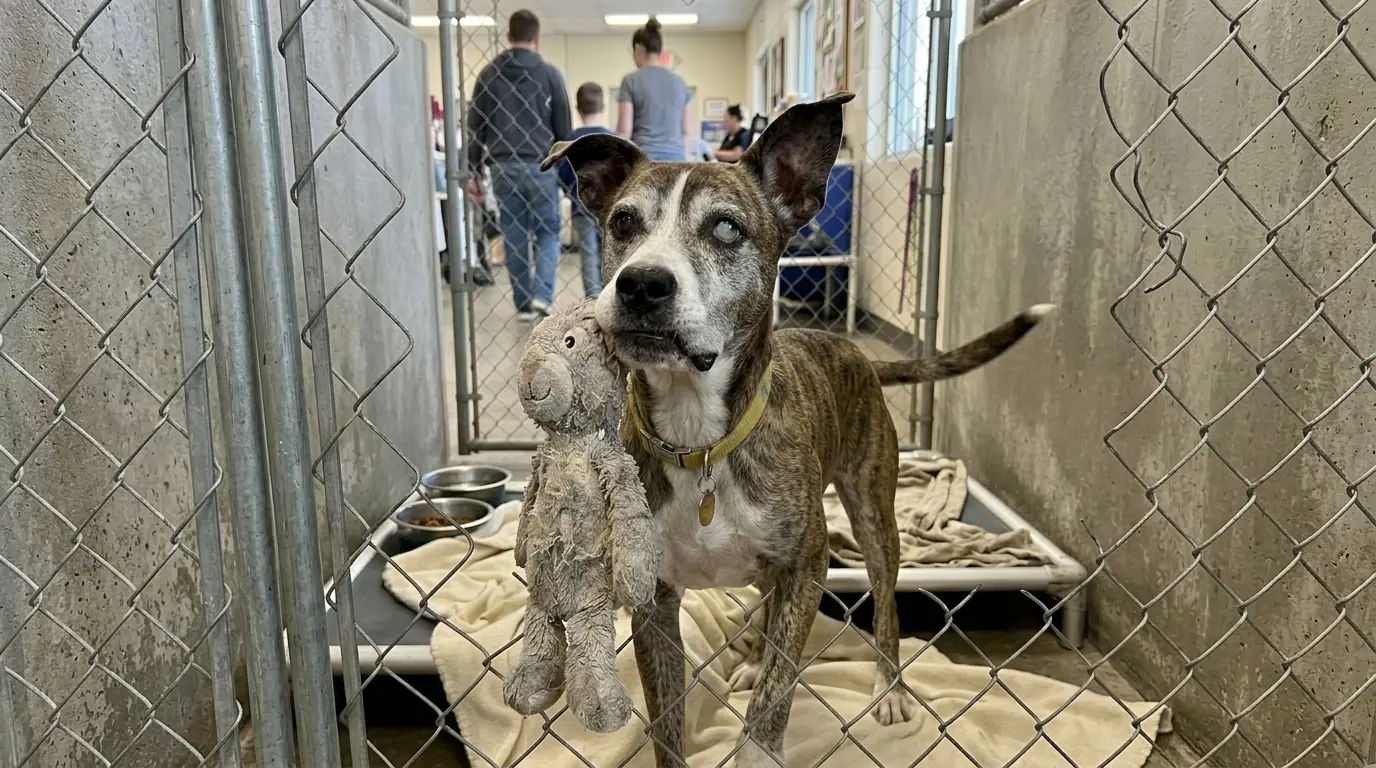 The Blind Dog Who Refused to Let Go of His Tattered Stuffed Lamb
