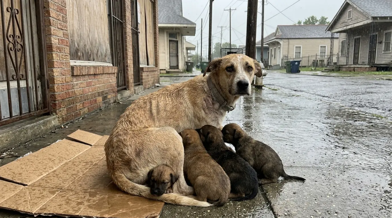 A Mother Dog Shielded Her Five Puppies Through a Violent Rainstorm