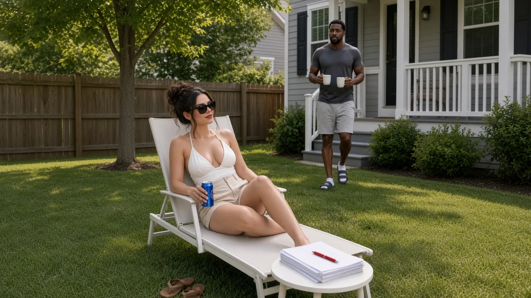 Black Single Dad Saw His Neighbor Sunbathing… She said: “Can You Help My Back Pain?”