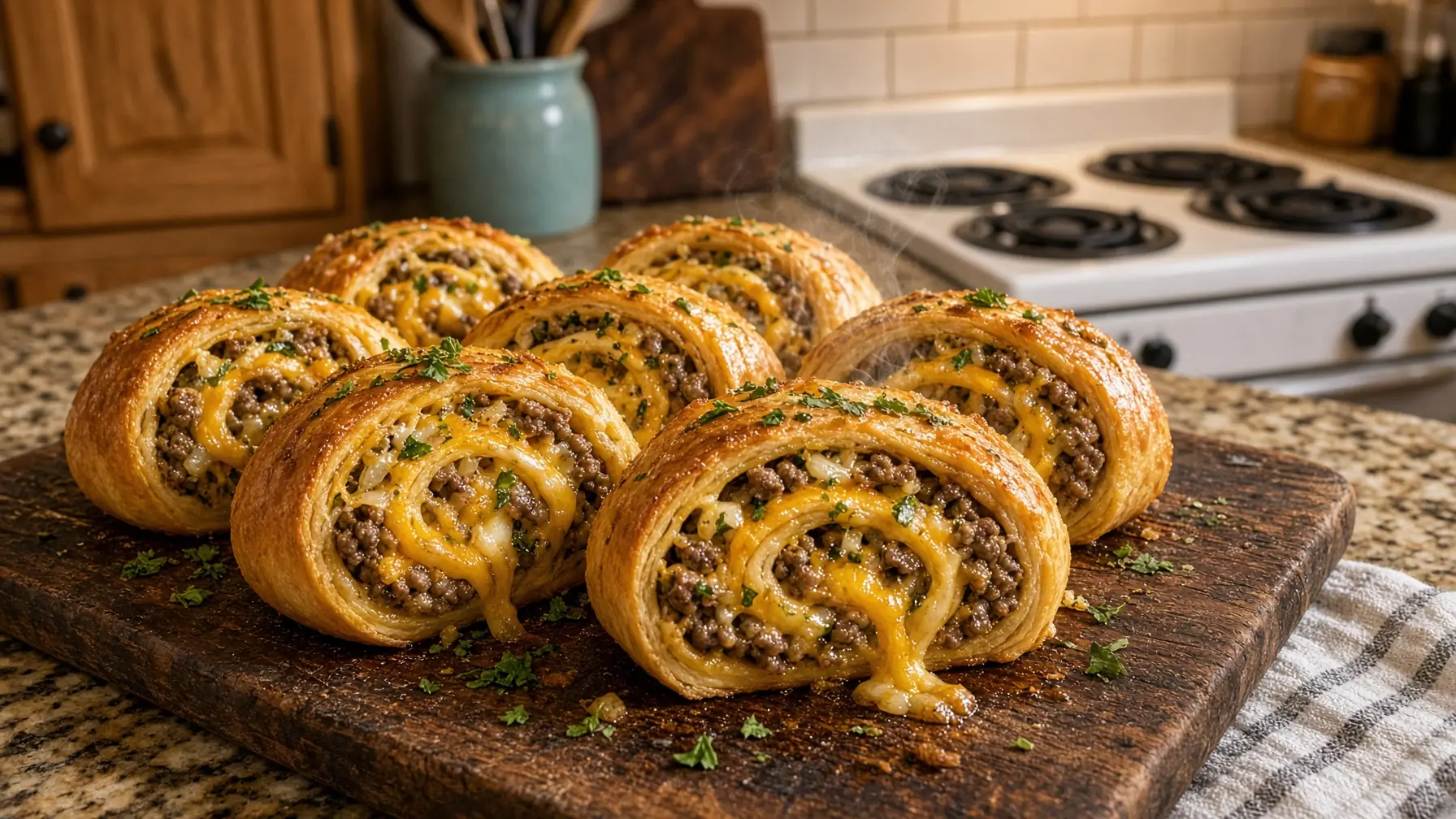 Cheesy Savory Meat Pinwheels – Flaky, Meaty & Loaded with Gooey Melted Cheese