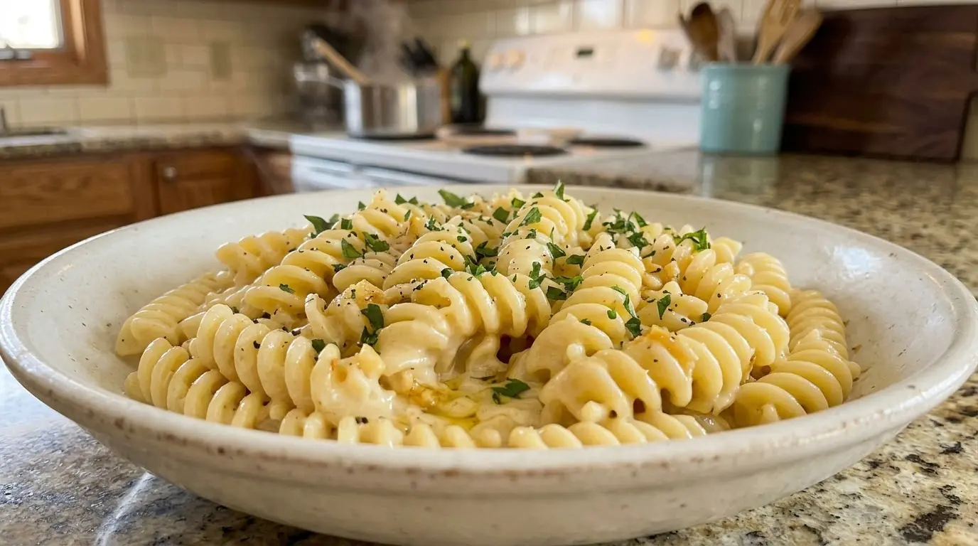 Creamy Garlic Butter Rotini with Sharp White Cheddar – Rich, Cheesy & Ready for the Ultimate Comfort-Food Dinner