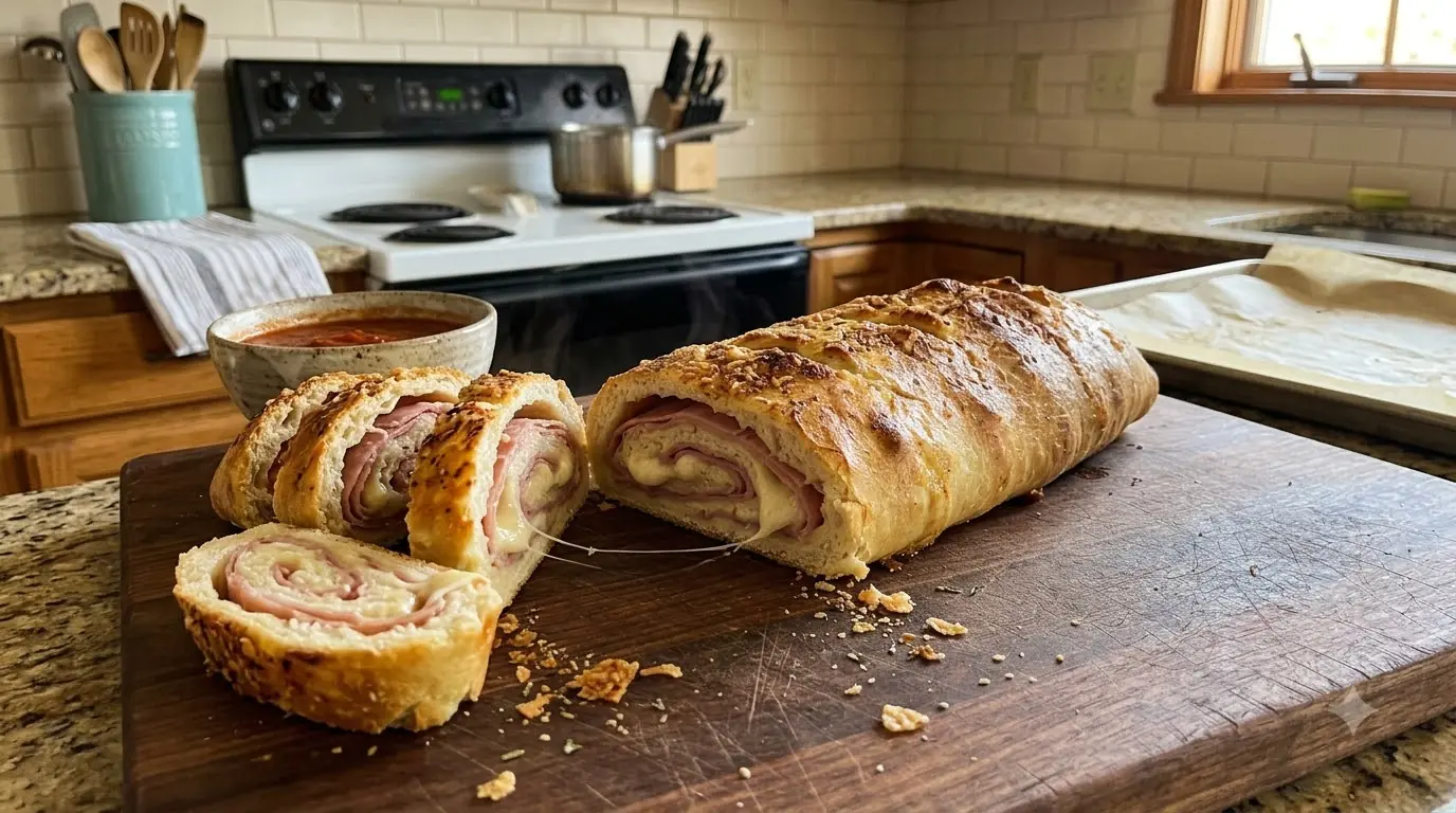 Cheesy Ham Stromboli – Golden, Crispy & Stuffed with Gooey Melted Cheese