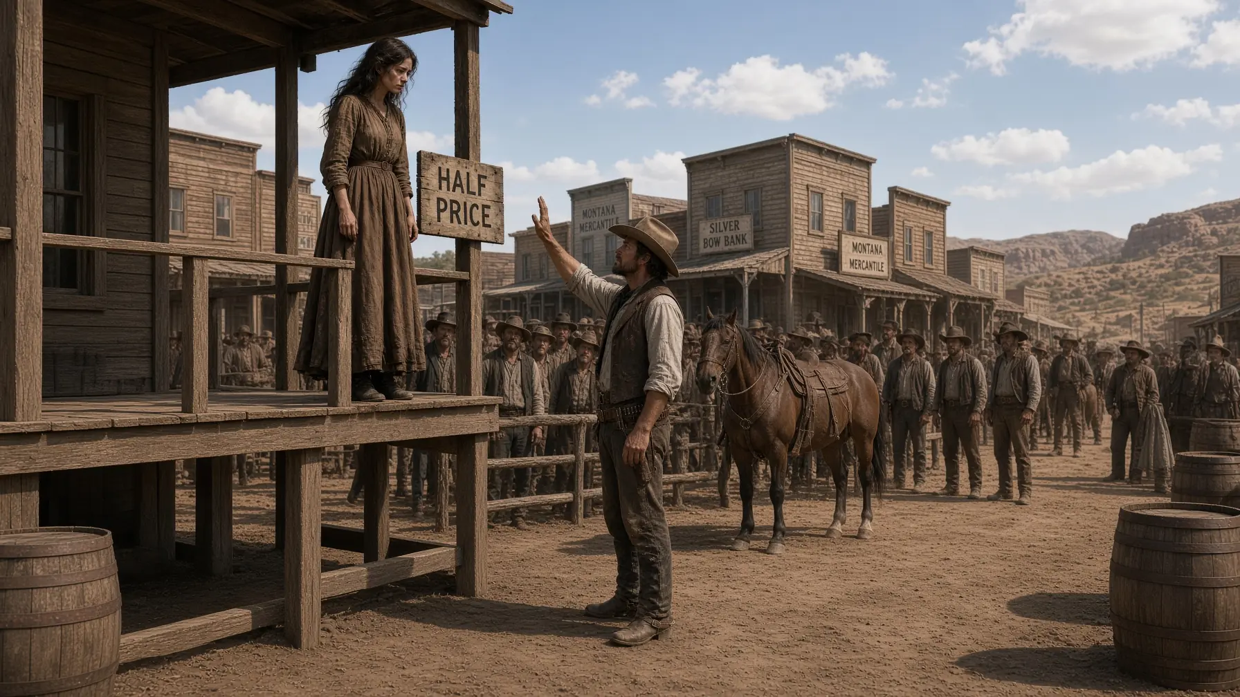 “They Offered Her for Half Price, but No One Dared Bid — Until a Lone Cowboy Raised His Hand”
