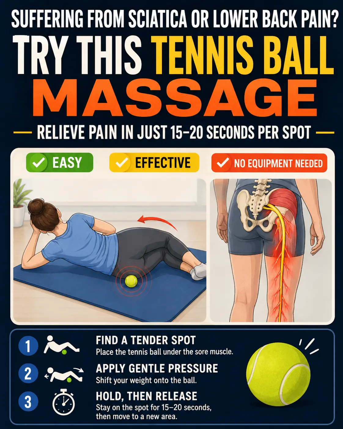 How to Use Tennis Ball to Relieve Sciatic Pain and Back Pain (Evidence Based)