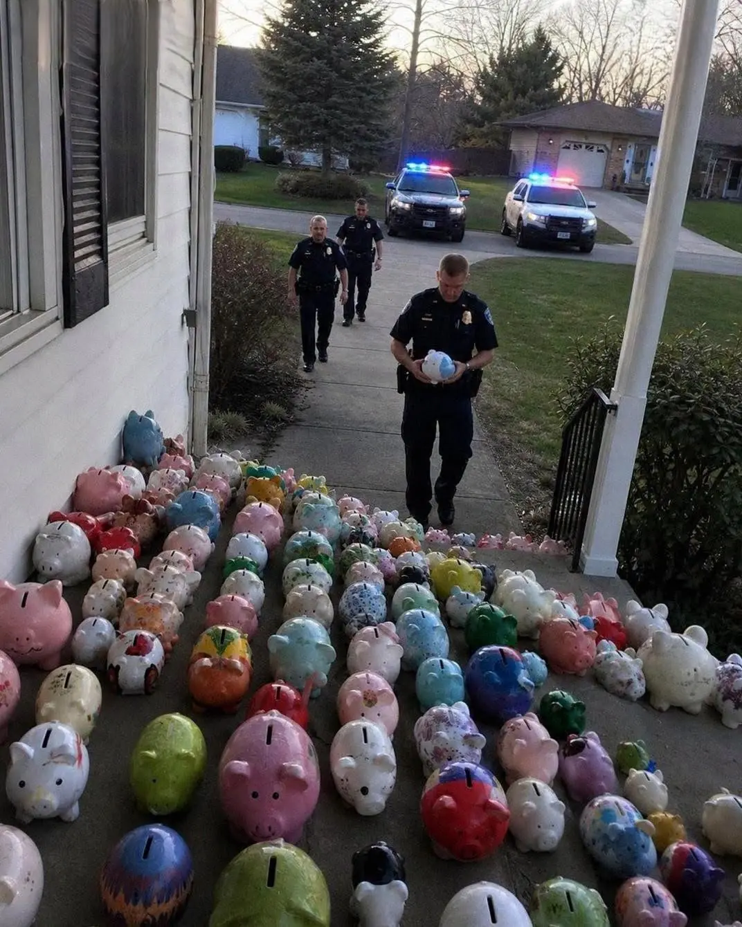 My Son Gave His Savings to an Elderly Neighbor—Then Our Yard Filled with Piggy Banks and Police Cars
