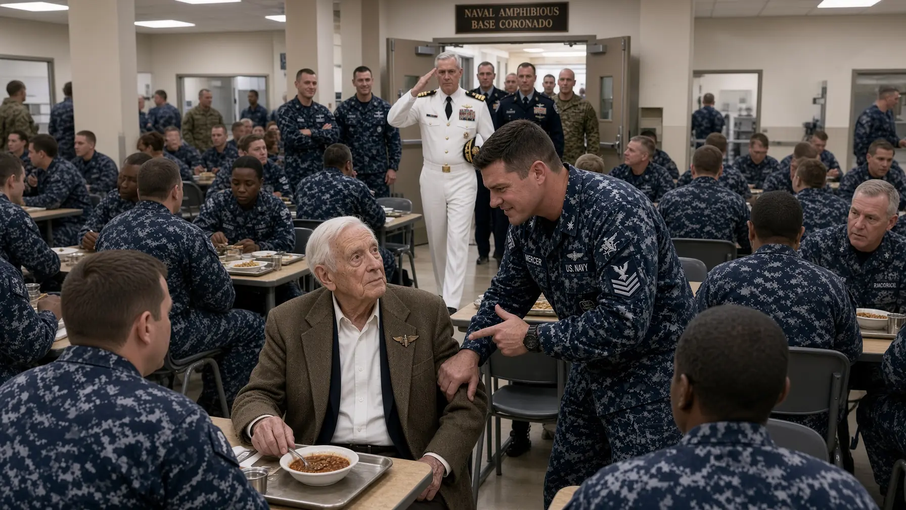 Young Sailor Mocked an 88-Year-Old Veteran in the Mess Hall — Then a Three-Star Admiral Walked In and Saluted Him