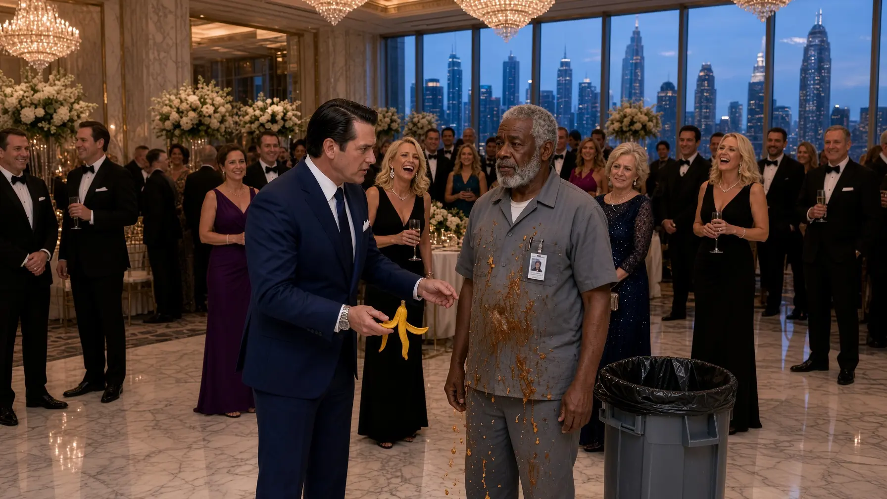 Staff Hurls Trash at Elderly Black Janitor at Charity Gala — Until 6 Execs Escort Him to CEO Floor