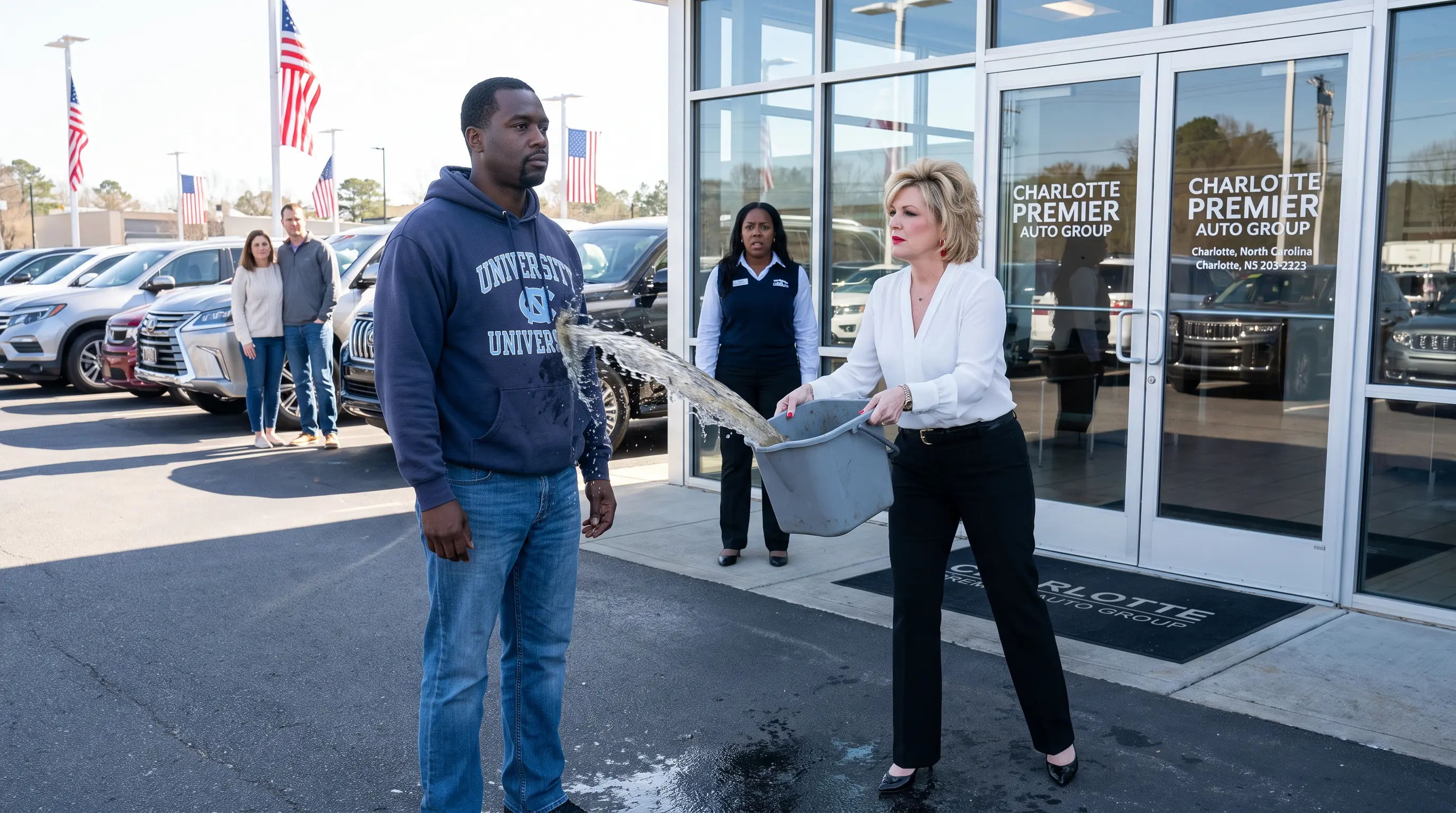 Manager Dumps Mop Water on Black Man at Dealership — Never Guessing He Owns the Ground She's On