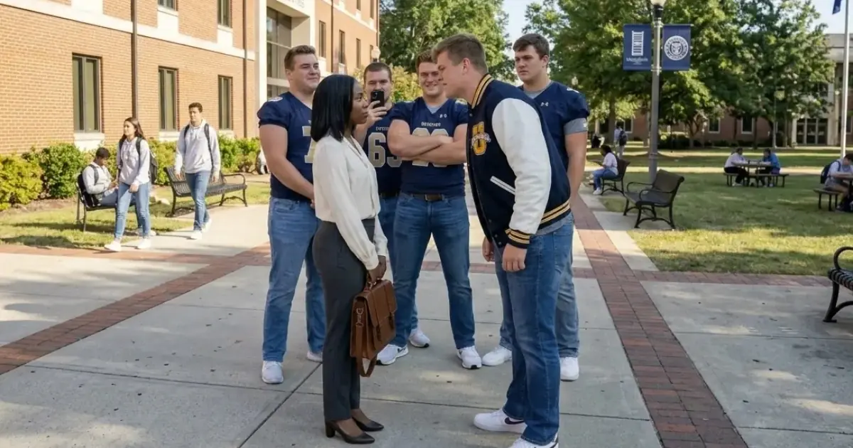 5 Bullies Cornered Their Quiet New Teacher — Unaware She Trained Their Coach's Son at Parris Island