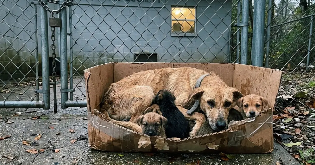 A Mother Dog and Her Five Puppies Were Abandoned in a Cardboard Box