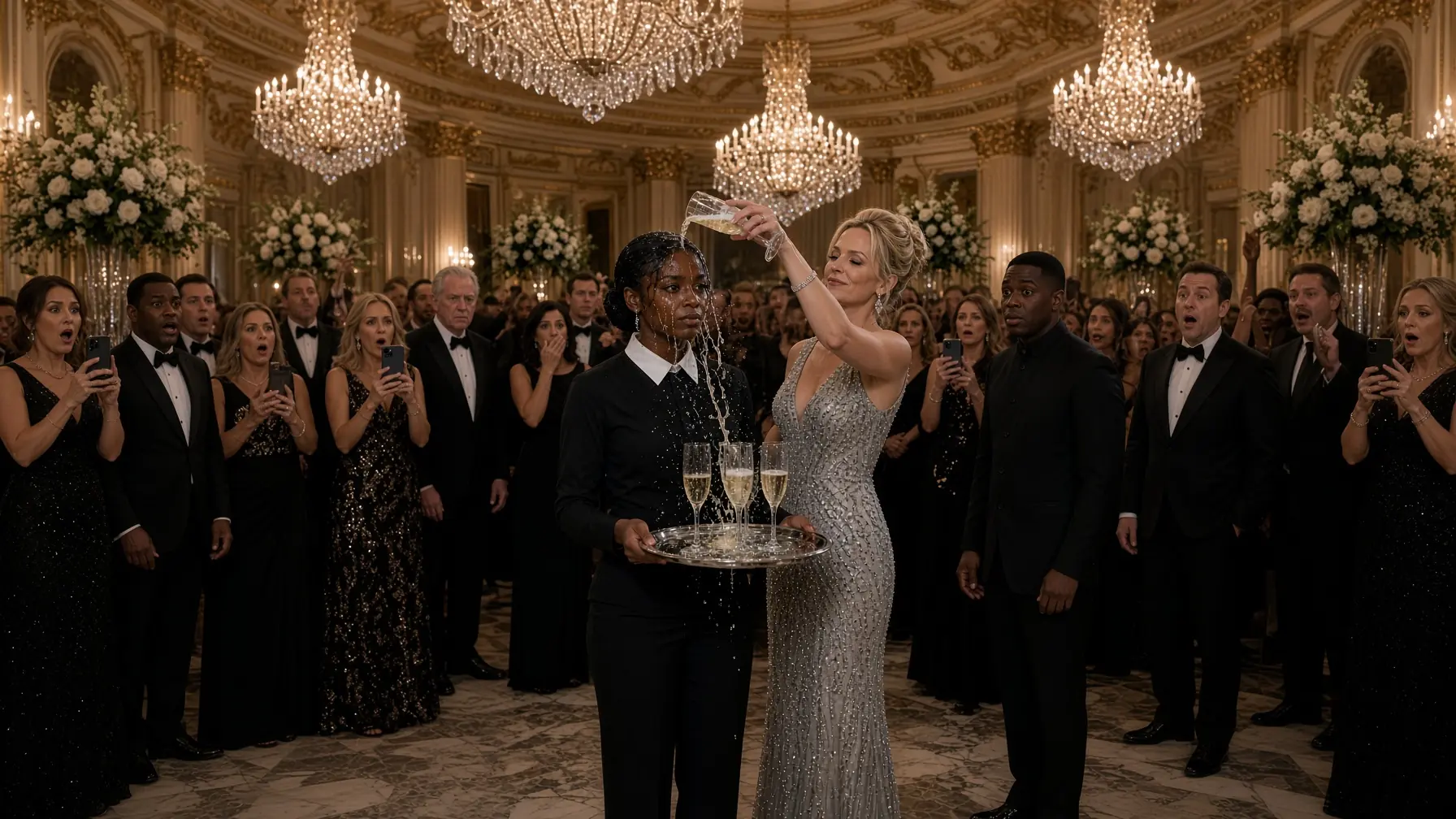 She Poured Wine Over a Black “Waitress” at a Billionaire’s Gala — Then the Host Walked In