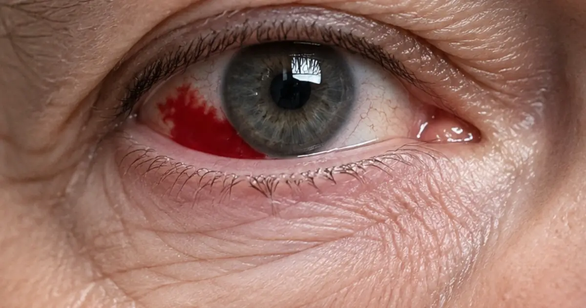 My 64-year-old husband woke up with this blood red patch on his eye. Do we need to go to the hospital?