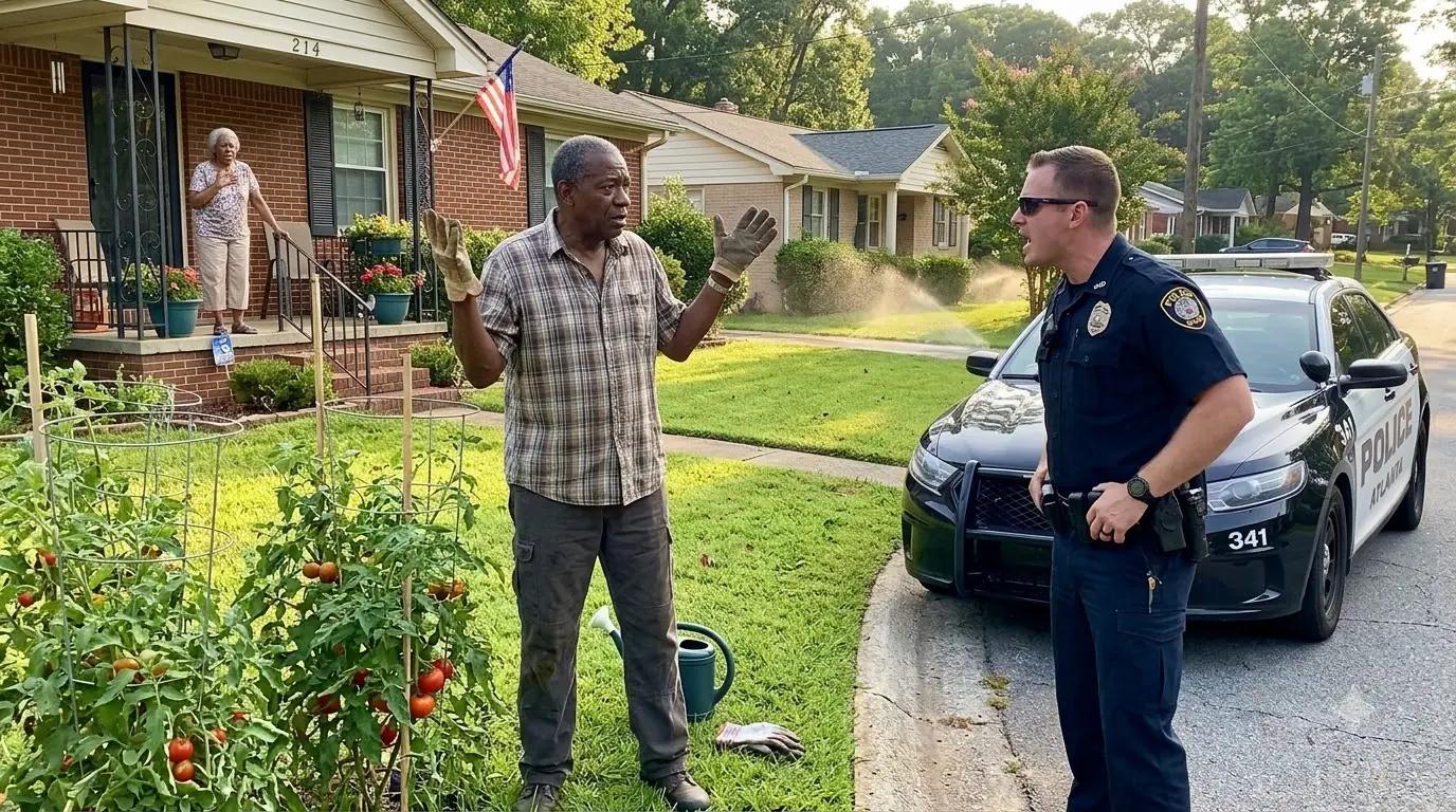 The Cop Grabbed the Old Man in His Own Yard — Then the Front Door Flew Open