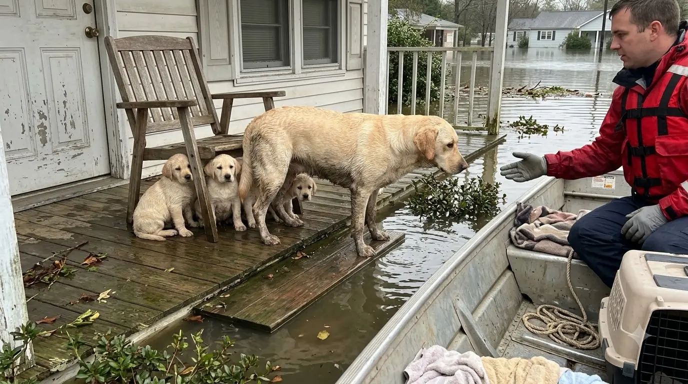 The First Night After River and Her Puppies Escaped the Flood