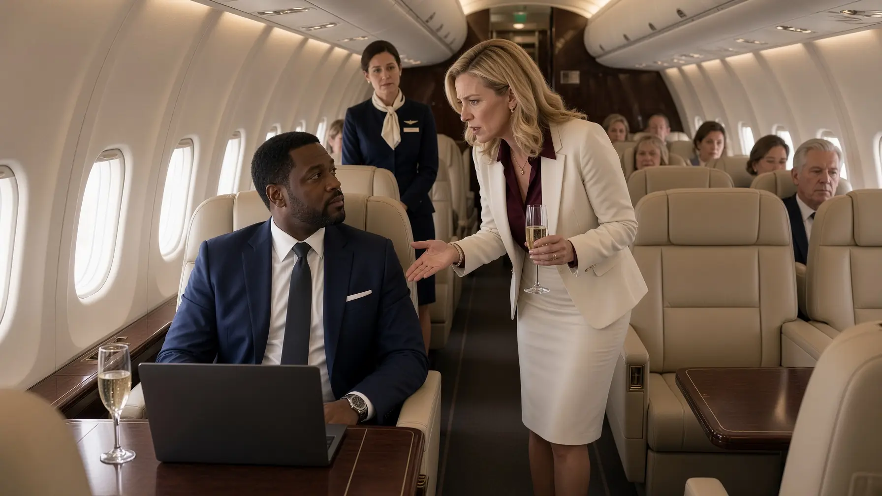 She Threw Champagne in a Stranger’s Face at 30,000 Feet — Five Quiet Words Made First Class Go Silent