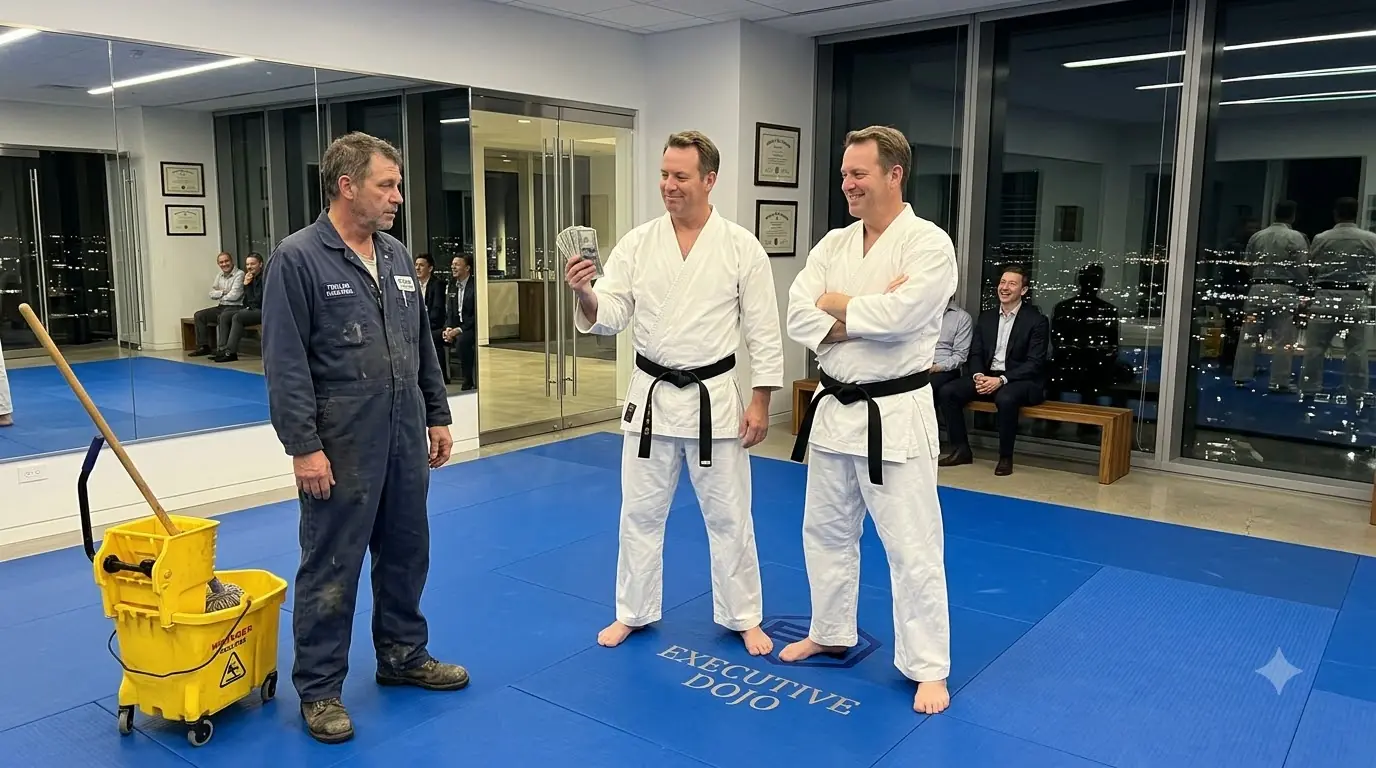 The Billionaire Called the Janitor “Grunt” — Then Put $10,000 on the Mat to Humiliate Him