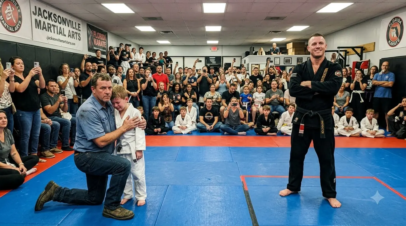 The Black Belt Humiliated His Son in Front of the Whole Gym — Then Challenged the Quiet Dad to Prove Himself