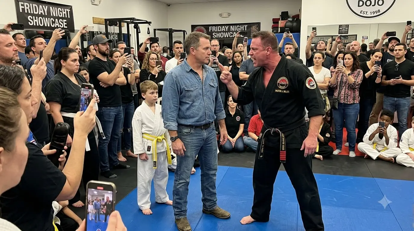 The Black Belt Humiliated His Son in Front of Everyone — Then Kneed the Quiet Dad to the Floor