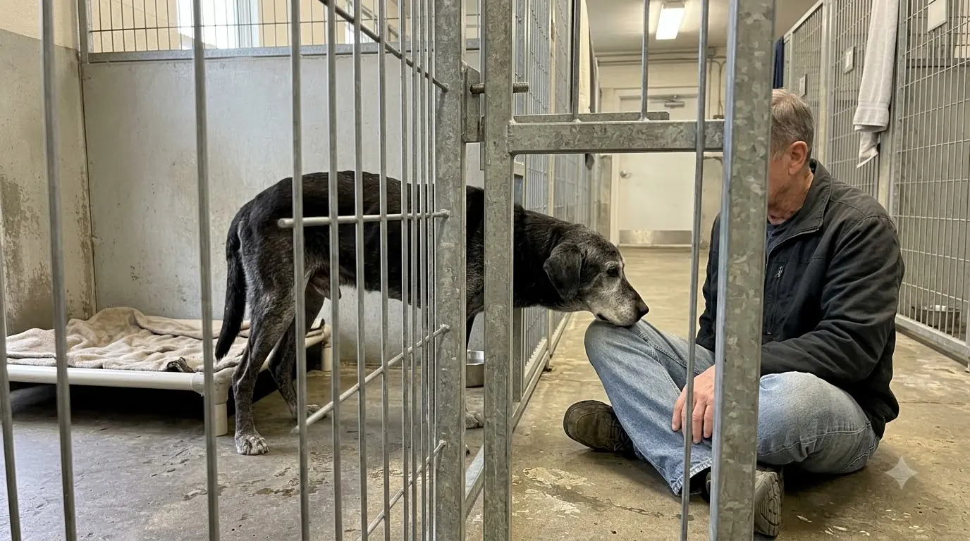 Senior Shelter Dog Rescued After Severe Weight Loss and Arthritis Left Him Too Weak to Greet Visitors