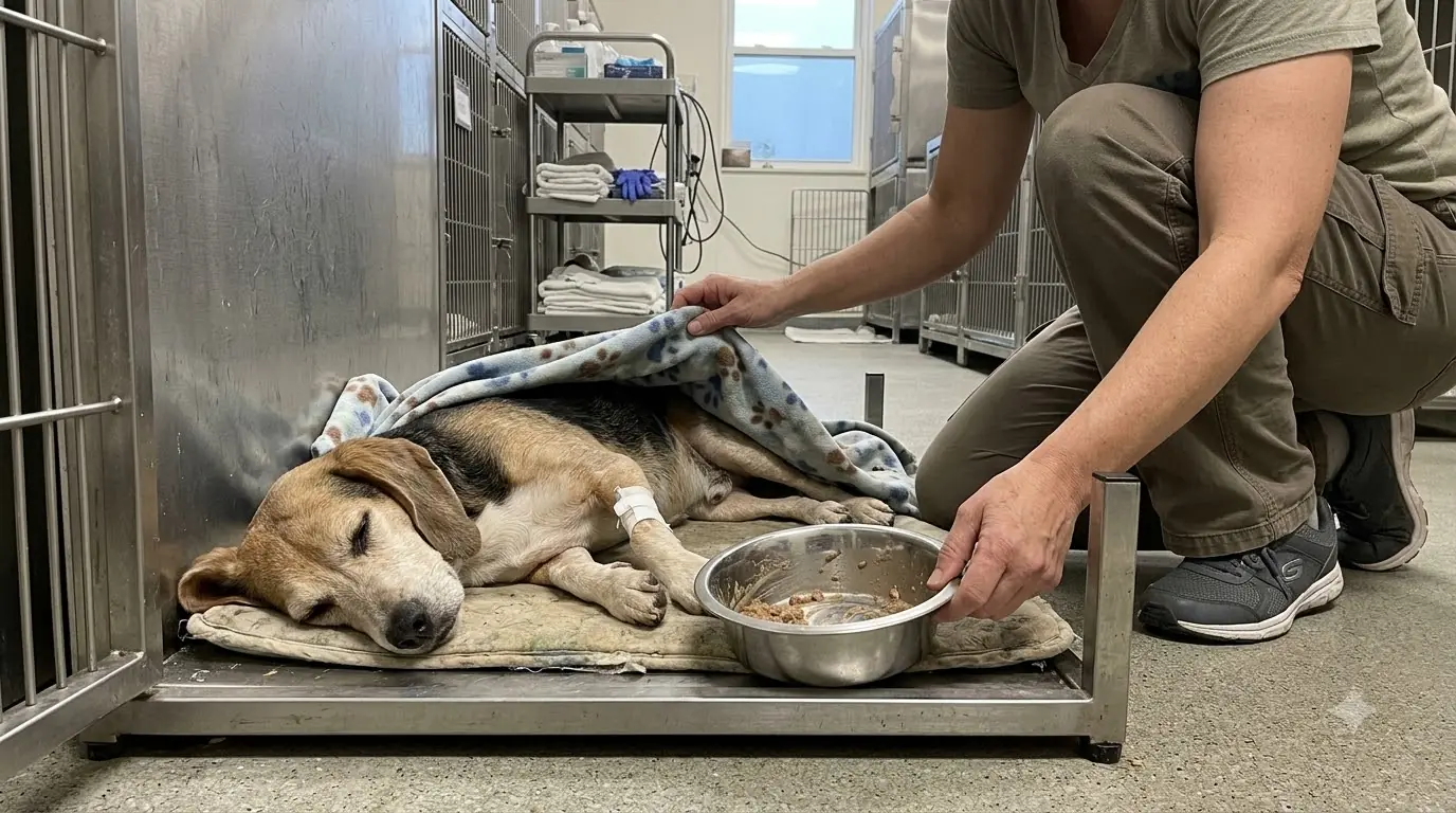 Sick Beagle Mix Rescued After Becoming Too Weak to Finish Her Meals