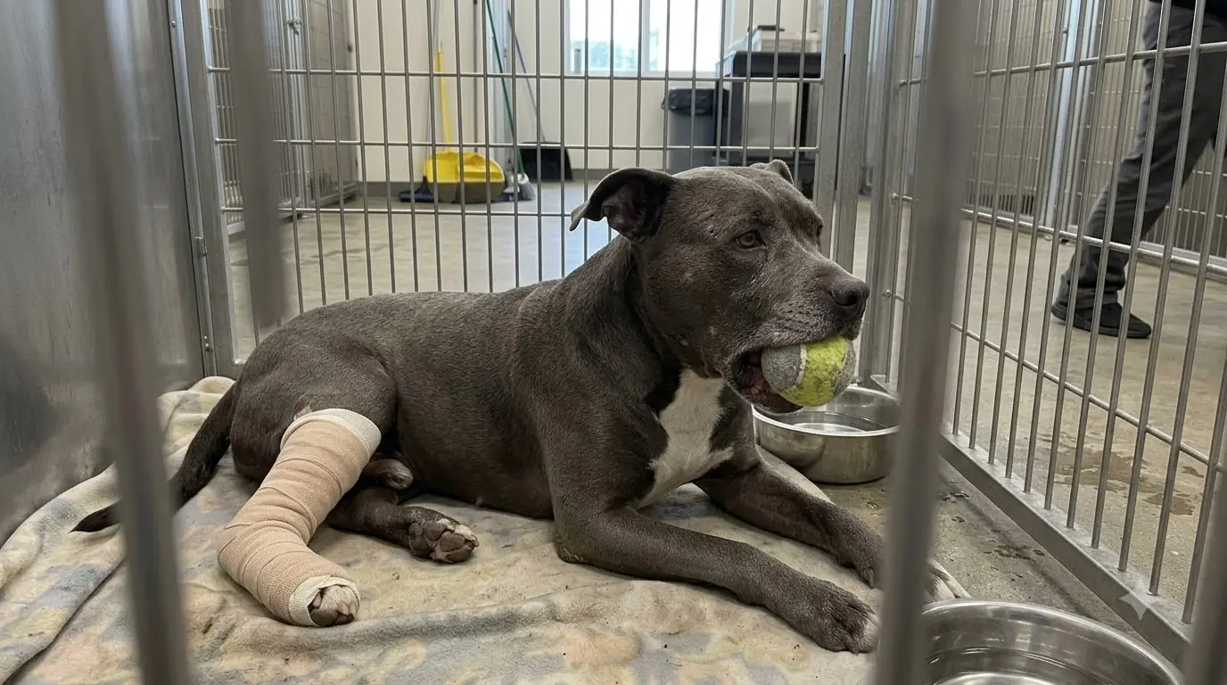 Injured Pit Bull Mix Rescued With a Tennis Ball He Refused to Leave Behind