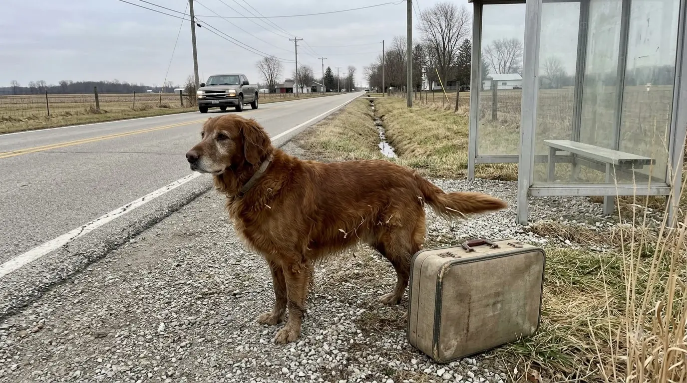 Rescued Dog Rusty Wouldn’t Leave the Suitcase Beside a Rural Bus Stop