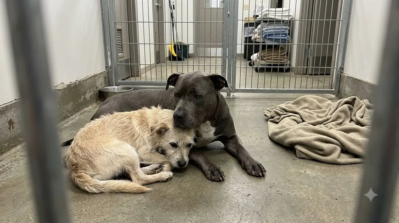 Shelter Dog Rocky Gave Up His Only Warm Blanket When Senior Milo Started Trembling