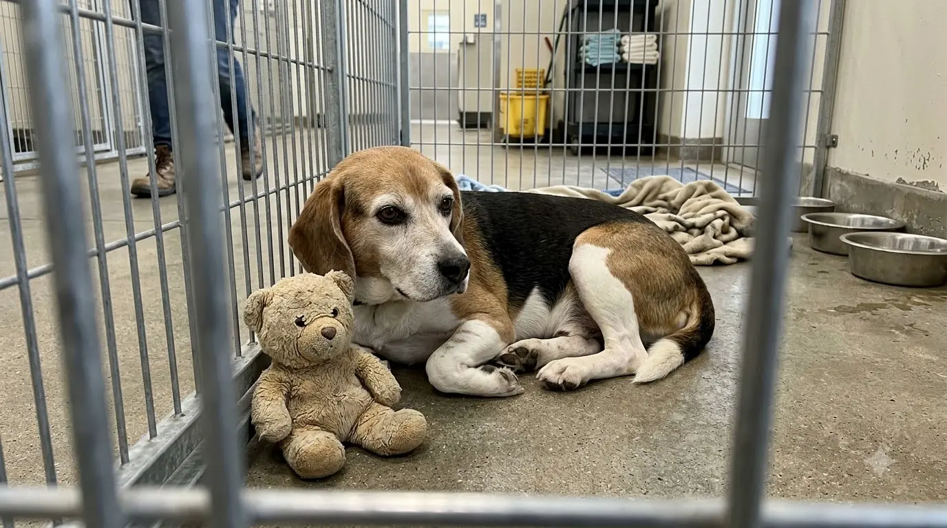 Senior Shelter Dog Teddy Waited at the Kennel Gate With the Same Stuffed Bear Every Day